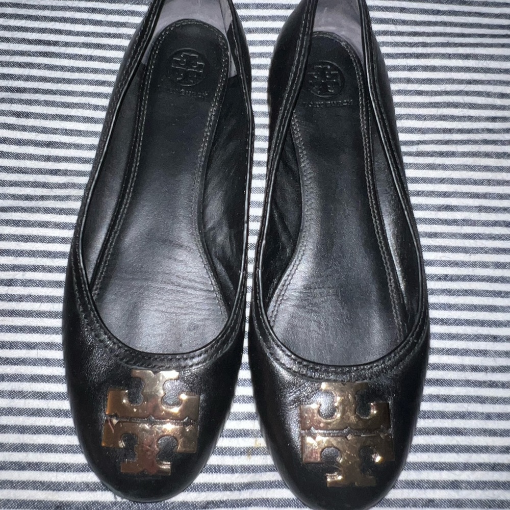 Tory Burch Lowell Black Leather Ballet Flats size 9.5 M